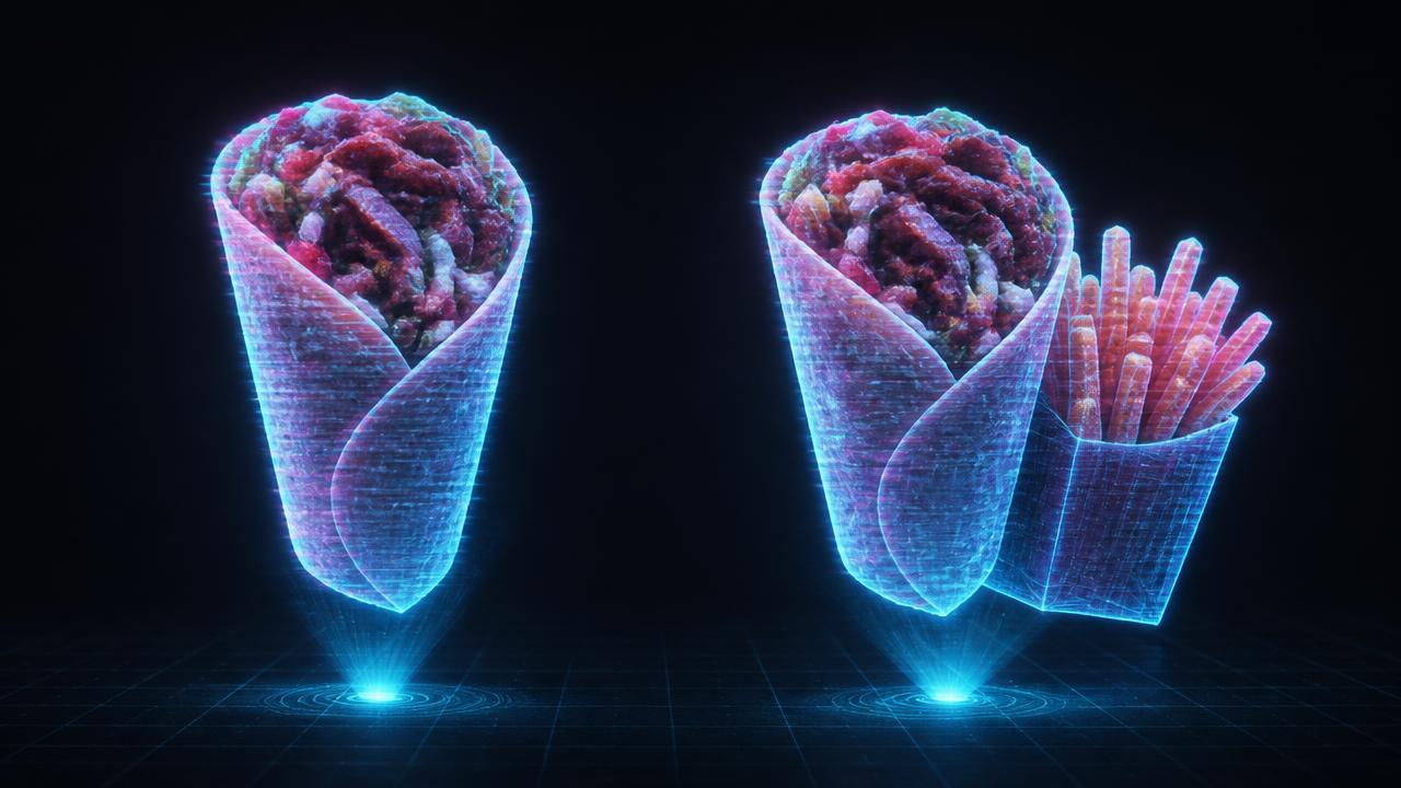Two pre-built Hologram options side by side: a donair and a donair with fries
